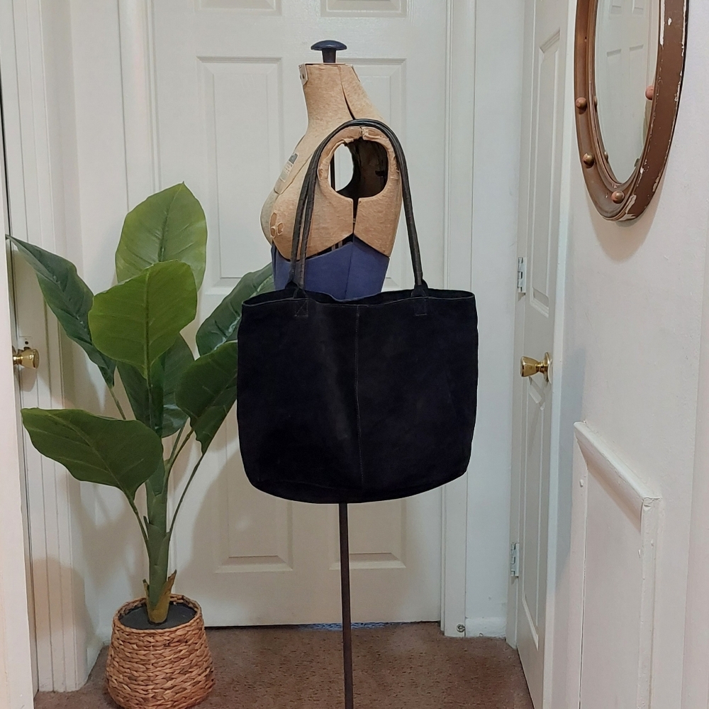 ASOS Black Suede Tote Bag with Shoulder Straps